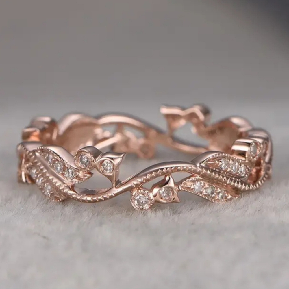 Women's flower ring rose gold plated w/ rhinestone size 6 to 9 - Picture 4 of 5